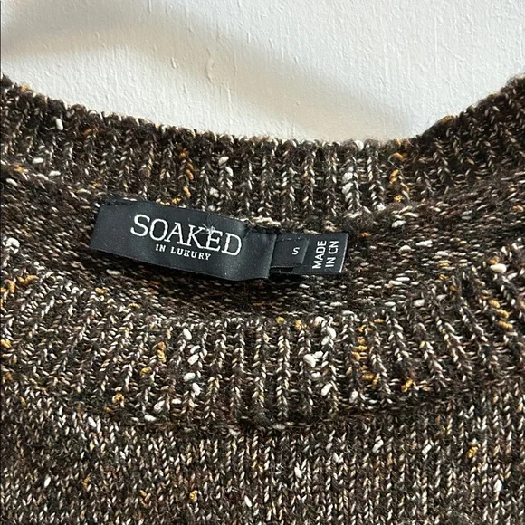 Solid Brown Ruffled Knit Sweater - Picture 1 of 9